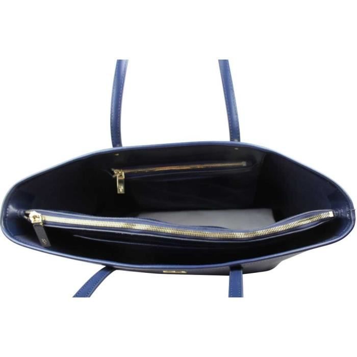 Sac cabas Lacoste refente cuir rigide Shopping Bag bleu marine