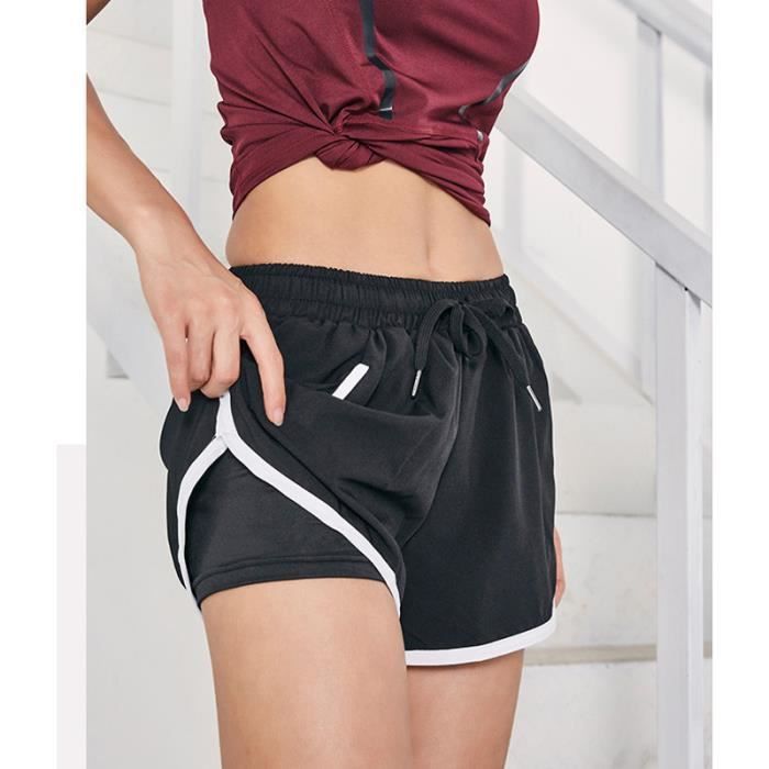 Mini Short de Sport Femme Taille Haute avec Poches Push Up Éte Bas de  Maillot Plage pour Fitness Yoga Gym - Noir Noir - Cdiscount Prêt-à-Porter