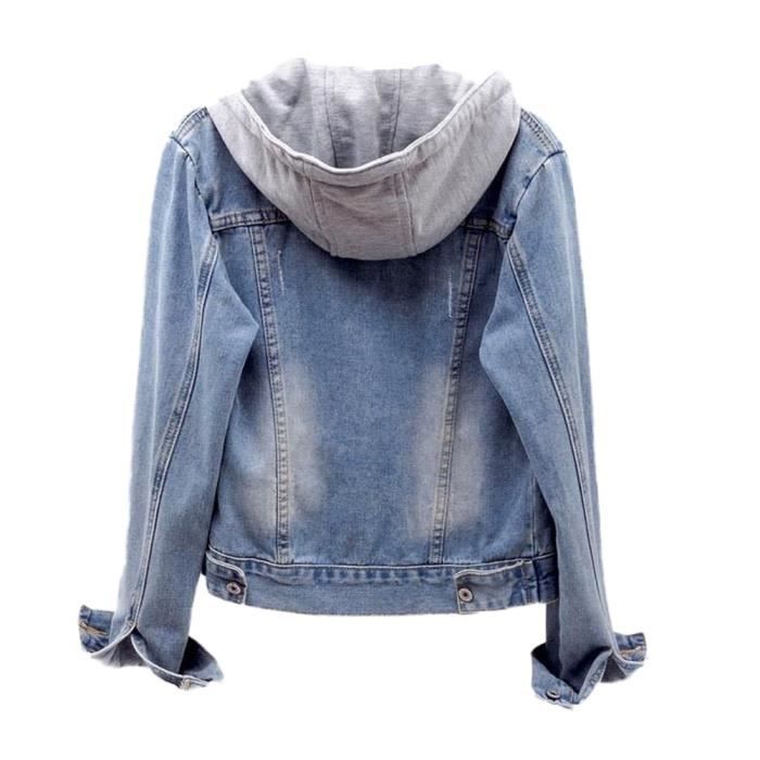 Veste jean sales capuche femme