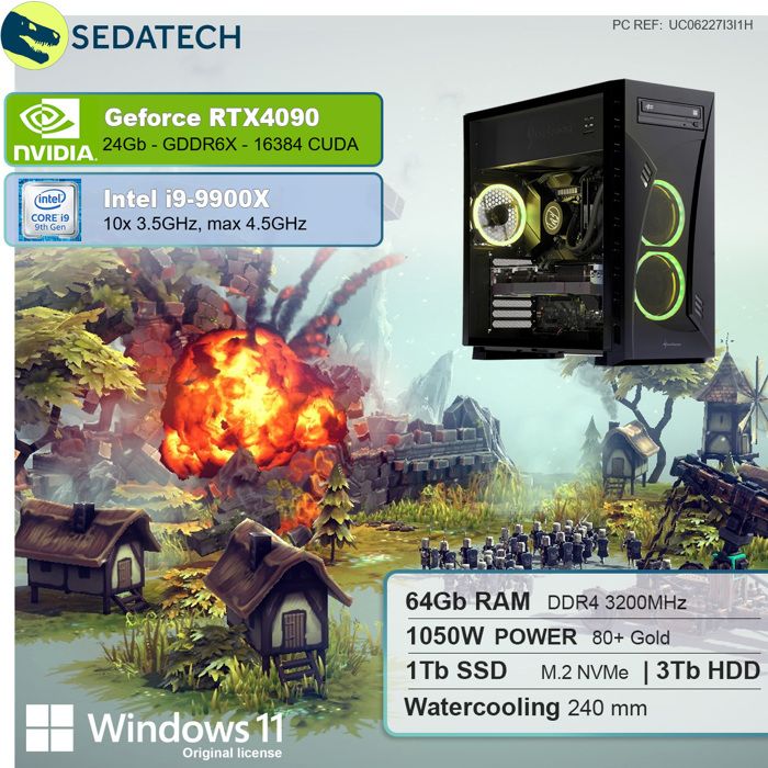 PC Gaming avec Watercooling, Intel i9, RTX 2080Ti,1