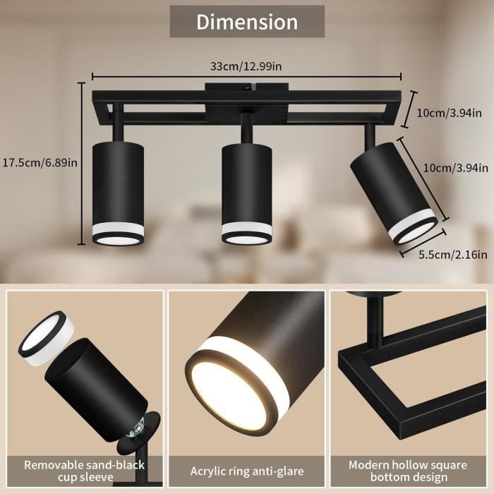 EDO Plafonnier MALGA 6, 6 Spots Blanc Orientable, Éclairage De Plafond Double Spot Mural GU10 - Foto 7