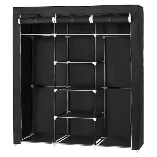 Armoire Penderie En Tissu Gris - Dimensions 60x30x160 Cm, Rangement Pliable Avec étagères Et Tringle - 6