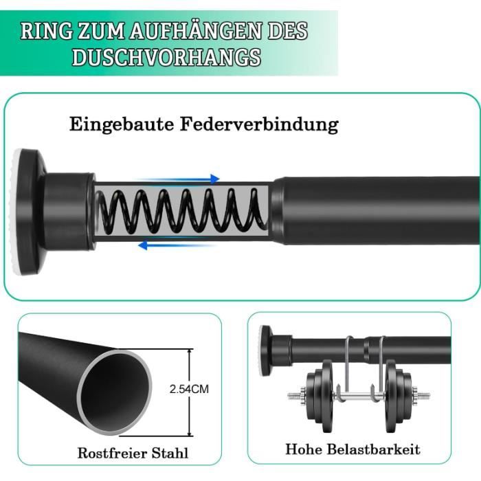 Tringle À Rideau De Douche Télescopique, 70-255Cm, Extensible, Sans
