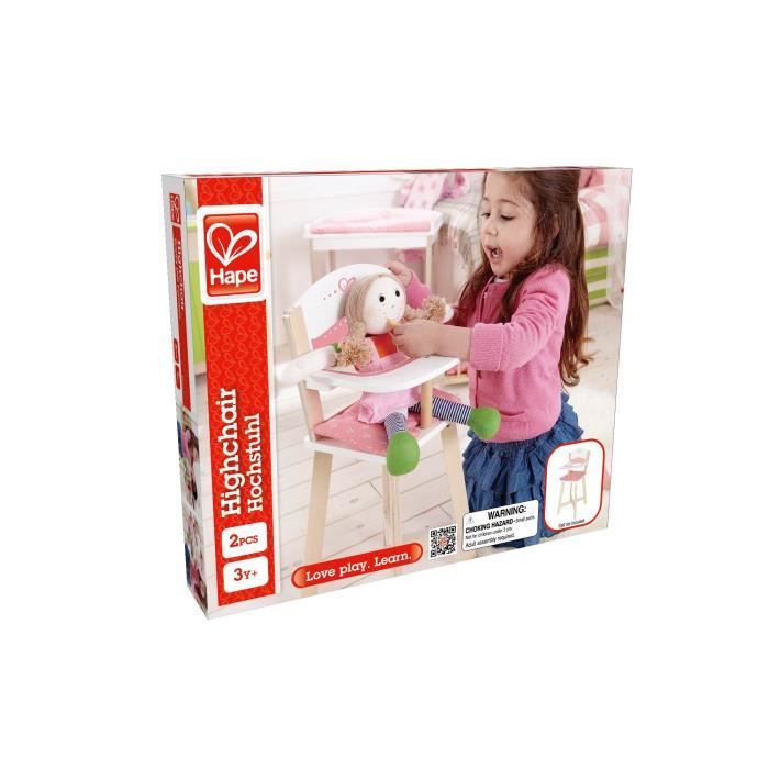 Chaise haute pour poupée HAPE Modèle E3600 Bois rose et blanc