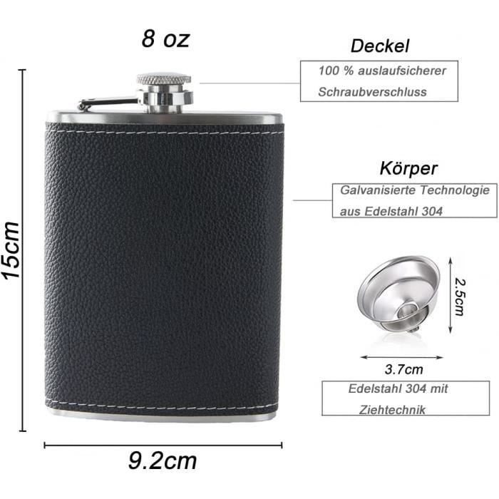 Set De 4 Flasques à Alcool 8oz En Acier Inoxydable Cuir Rose + 1 Entonnoir + 2 Verres - Portable Pour Rando, Camping
