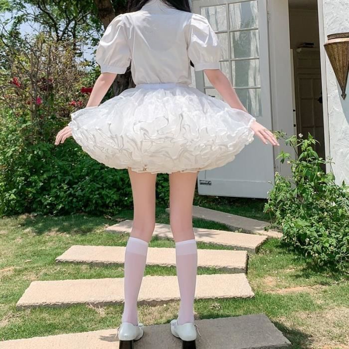 Jupon a volants pour femmes jupe a bulles moelleuses sous jupe sans cerceau jupe bouffante Lolita mini 28CM30M Yarn Support Blanc Cdiscount Pret a Porter