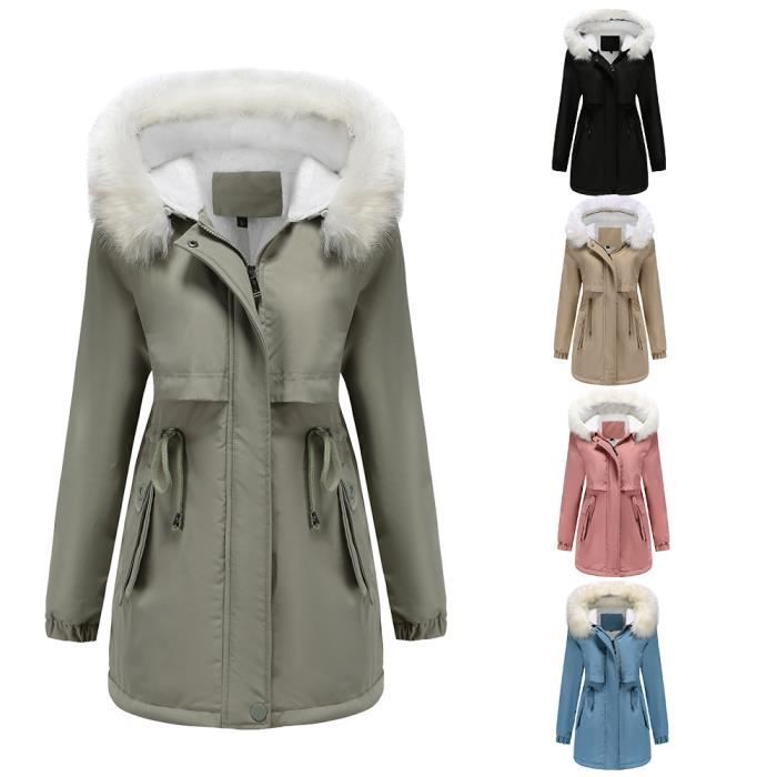 Parka Longue Femme Hiver – Manteau Doublé Polaire Capuche Amovible Fausse Fourrure – Veste Chaud Épaisse Coupe-Vent Imperméable Neige