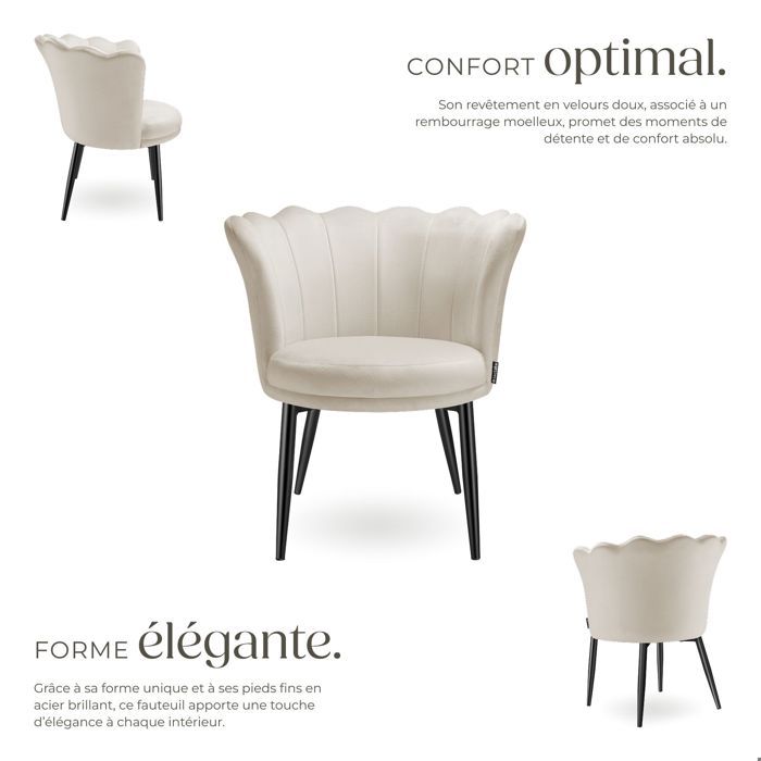 TecTake Fauteuil Cocktail Rond Velours Beige - Style Scandinave, Dossier Continu Rembourré Mousse Haute Densité, Fauteuil Relaxant Salon Et Chambre
