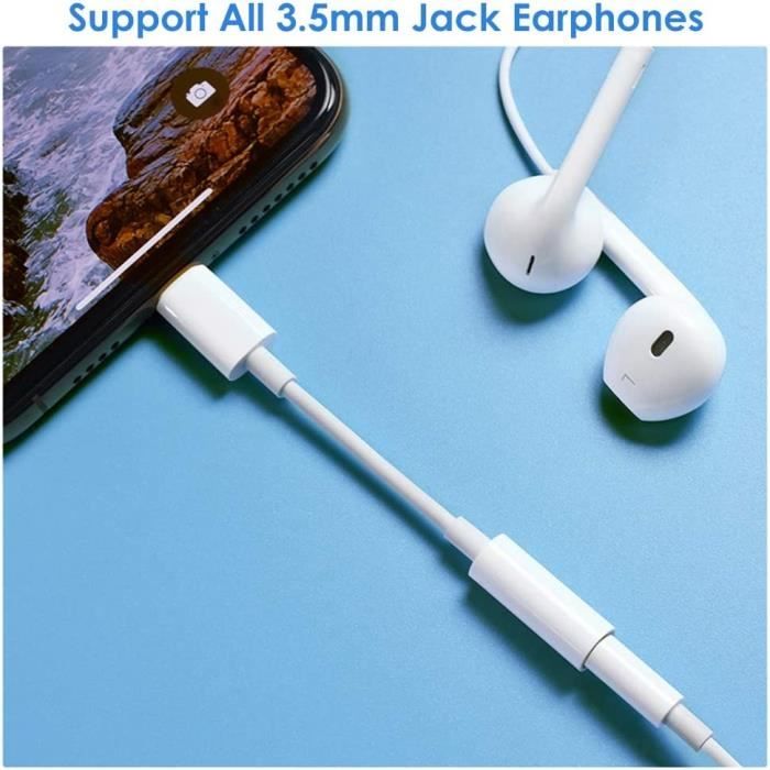 Lot de 3 adaptateurs Lightning vers prise jack 3,5 mm, certifié Apple MFi,  pour iPhone 14, 13, 12, 11, XS, XR, X, 8, 7, compatible avec tous les iOS