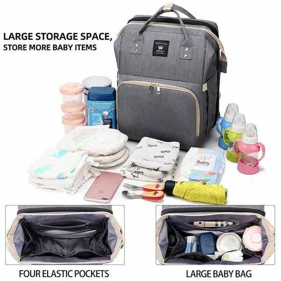 Sac à Langer Bébé Viedouce - Sac à Dos Multifonction Imperméable, Grande Capacité, Avec Matelas Et Sangles Poussette