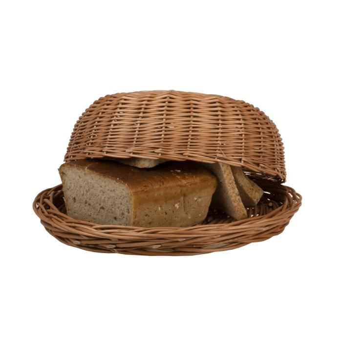 E-wicker24 Cloche à Pain En Osier Avec Couvercle - Corbeille à Pain Ovale Marron - Style Naturel Et Élégant