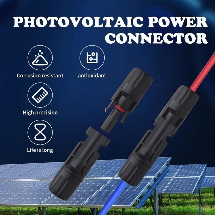 Connecteur de câble mâle/femelle étanche pour panneau solaire + 1 paire de  connecteurs photovoltaïques à