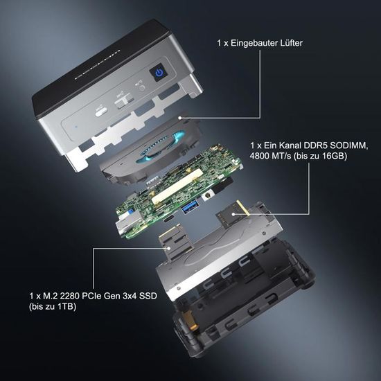 GEEKOM Mini Air 12【N100】 GEEKOM Air12 Mini PC, avec Intel Twin Lake N150, 16Go DDR5 RAM