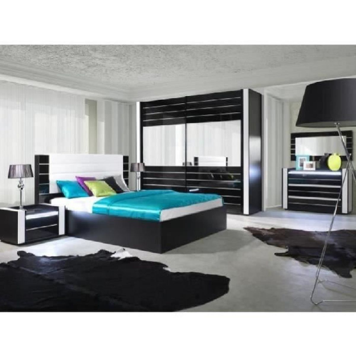 Chambre A Coucher Complete Lina Blanche Et Noire Laquee Meuble