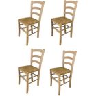 T M C S Tommychairs - Set 4 chaises cuisine VENEZIA, robuste structure en bois de hêtre poli non traité, 100% naturel et assise en paille