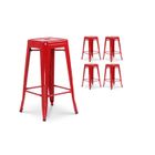 KOSMI Lot de 4 tabourets de bar en métal rouge brillant style industriel - Sans dossier - Hauteur 66 cm