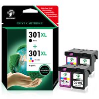 301xl Greensky pack de 4 cartouches d'encre noire et trois couleurs (N9J72AE) pour HP Envy 4505, DeskJet 1050/1512/2548/3057A