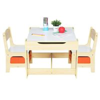 Table et 2 Chaises pour Enfant en Bois avec espace de rangement, 61,5 x 61,5 x 48cm