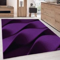 Tapis Design Moderne motifs Géométriques vagues poils courte Noir Violet (80x300 cm)