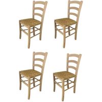 Tommychairs - Set 4 chaises cuisine VENEZIA, robuste structure en bois de hêtre poli non traité, 100% naturel et assise en paille