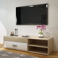 Meuble TV - MADE4US - Yoram 120 cm - Chêne sonoma/Blanc - 1 abattant - 2 niches