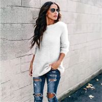 Tricot Pull Femme Doux Pullover Chic Manches Longues Rond Col Casual Automne Hiver De Haute Qualité Chaud Sweater Blanc