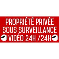 Autocollant vinyl - Propriété privée sous Surveillance vidéo 24H /24H - L.200 x H.100 mm - Couleur ::Rouge