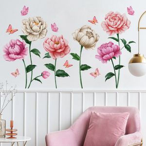Stickers Muraux Fleurs PIVOINES Rose/beige - Grand Format 94x73cm - Autocollant Vinyle