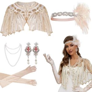 MIVAIUN Lot de 4 accessoires années 1920 - Accessoires Gatsby le Magnifique - Bandeau, long gants noirs - Collier Charleston - Déguisement vintage