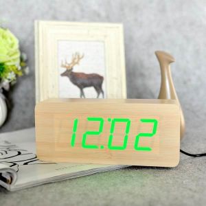 Radio réveil horloge numérique LED en bois, réveil moderne carr