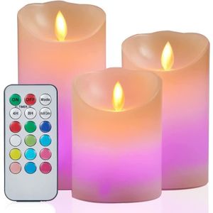 3 Bougies LED en Cire avec Télécommande- Flamme Vacillante, Multi-couleurs  - Hauteur : 15-12-10cm Bo13211 - Cdiscount Maison