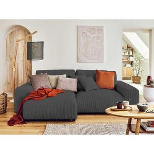CANAPE CONVERTIBLE Canapé d'angle réversible en velours côtelé gris foncé - Lisa Design - 4 places