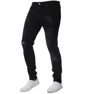 JEANS Jeans YOUCAI Homme Slim Déchiré Trou Élastique Pants Casual Vintage Noir