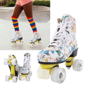 Chaussures À roulettes Sneakers Roller Chaussures De Skateboard Baskets  avec Roues Sport Gymnastique Mode pour Garçons Et Filles Enfants,White-EUR36