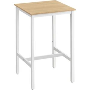 MANGE-DEBOUT Table Haute VASAGLE - Carrée - Chêne et Blanc - 60 x 60 x 90 cm - Montage Facile - Cuisine, Salon