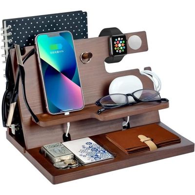 Organiseur De Bureau En Bois Avec Support Téléphone - Cadeau Homme Idéal Pour Fête Des Pères, Anniversaire Ou Saint-Valentin