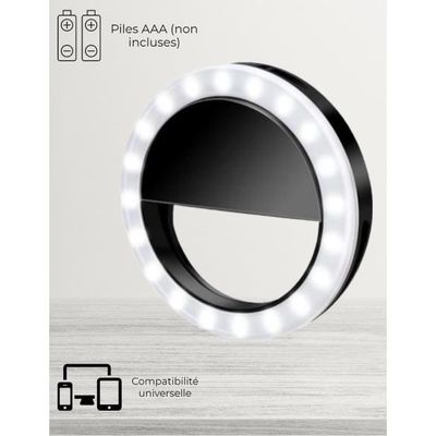 Ring Light Selfie Rechargeable 48LED - 3 Tons De Couleur - Clip Pour Téléphone, Tablet, Ordinateur