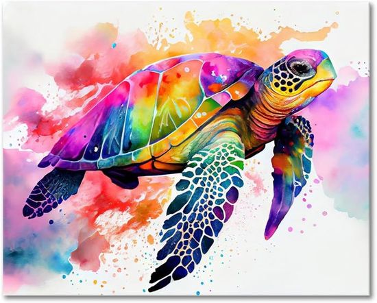 KEYIFA Peinture Par Numéros Adulte - Mer Et Tortue 30x40 Cm, Kit Complet DIY Acrylique, Toile Préimprimée, Pinceaux Inclus, Relaxation Créative
