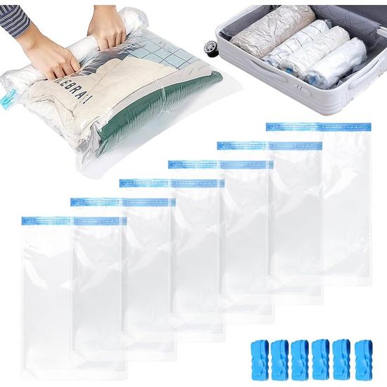 6 Sacs Sous Vide Vêtements – 2XL + 2L + 2M – Rangement Aspirateur Couettes, Draps, Manteaux Hiver