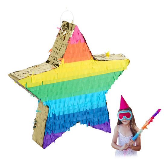Piñata étoile Géante à Remplir – 43,5 X 45,5 Cm – Déco Anniversaire Enfant, Jeu De Fête Mexicain, à Suspendre Avec Crochets