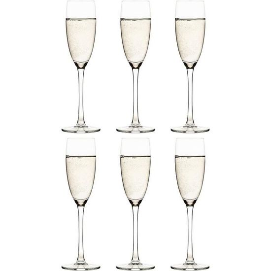 6 Flûtes à Champagne Monte Carlo – 230 Ml, Verre Sodo-cendré, Design élégant