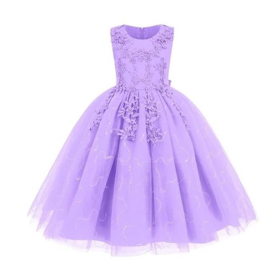 IDOPIP Robe Longue Fille Sequins Broderie Tulle - Demoiselle D'Honneur Mariage Princesse Enfant