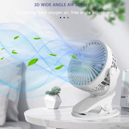 Ventilateur USB De Bureau Mini Oscillant - 3 Vitesses, Pince Réglable, Portable (batterie 1200mAh)