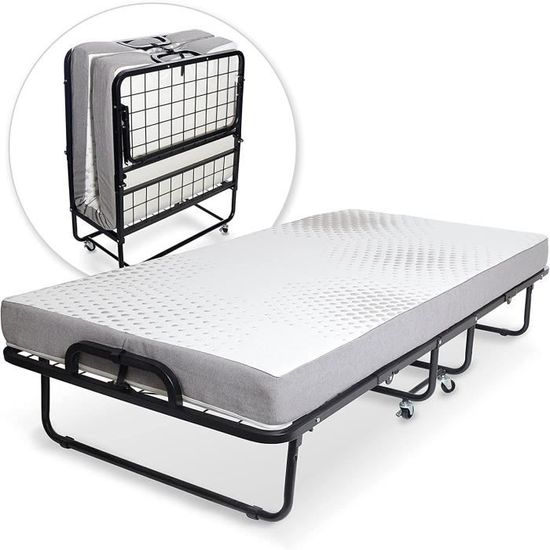 Lit Pliant Invité 80x190 Cm Avec Matelas Mémoire De Forme 7cm - Métal, Portable, Sans Assemblage
