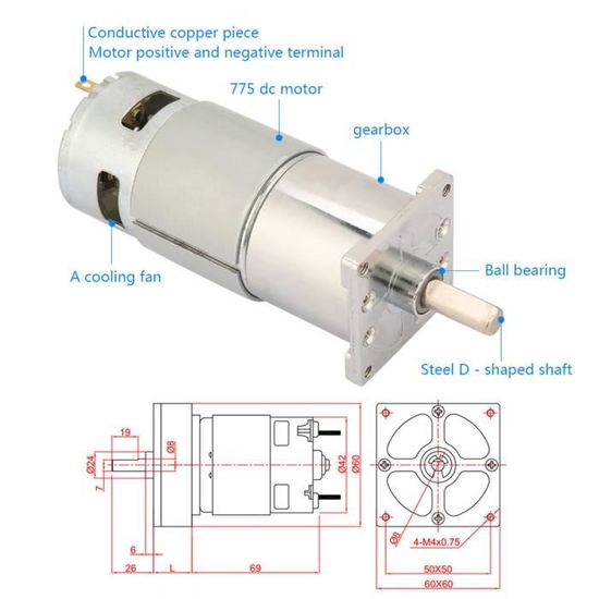 Micro Moteur CC 12V RS-550 - 22000 Tr/min 100W - Moteur à Engrenages Pour Perceuses Et Modèles