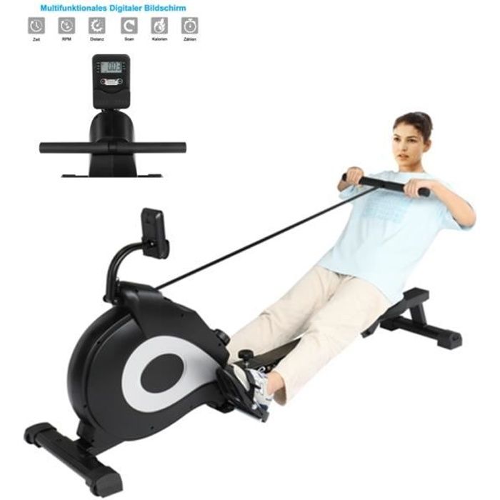 Rameur d'appartement Pliable, 8 Niveaux de résistance , avec Ecran LED, 120KG, Noir