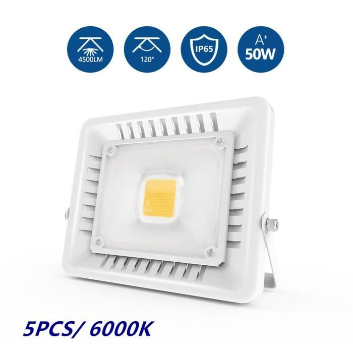 5XAnten® 50W Projecteur LED COB IP65 Étanche Ultra-Mince Spot LED Léger Puissant Lampe pour Intérieur et Extérieur Blanc Froid 6000k