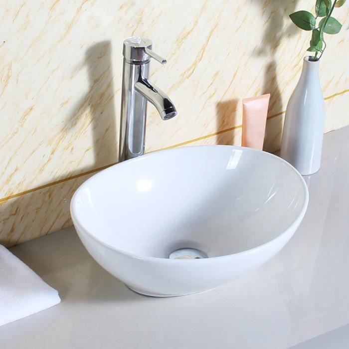 Lavabo de salle de bains moderne de forme ovale lavabo en céramique blanche de haute qualité pour vestiaire -CWU