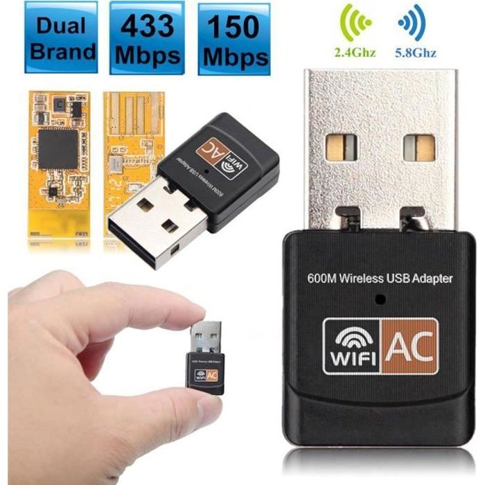 600 Mbps sans fil USB WiFi adaptateur antenne bi-bande 2.4G / 5GHz Lan USB 2.0 PC ethernet récepteur 802.11AC Wifi