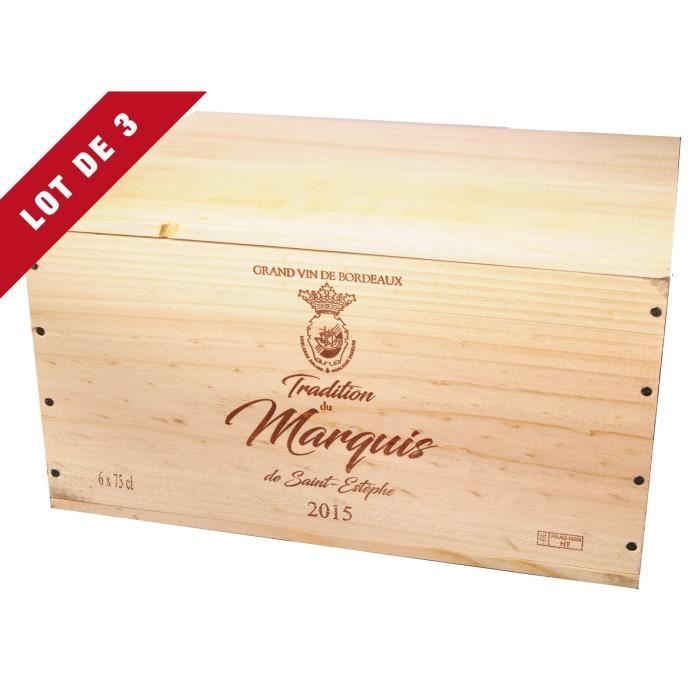 3X La Caisse Bois 6x75cl estampillé Tradition du Marquis - coffret